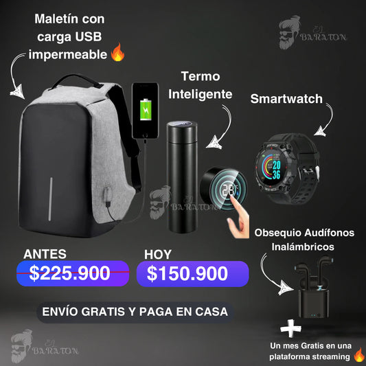 Maleta Antirrobo + Termo digital + Reloj inteligente